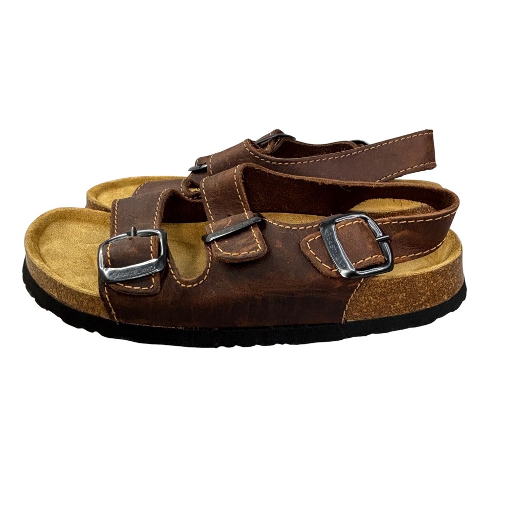 Eastland Women's 8M Brown Leather Triple Buckle Slingback Cork Sandals
